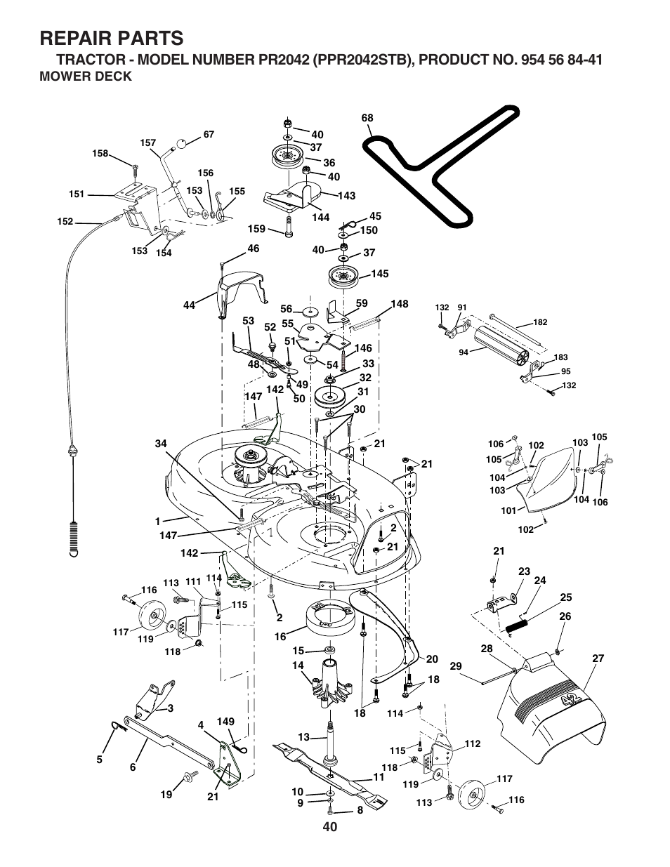 Repair parts, Mower deck | Poulan 183247 User Manual | Page 40 / 48