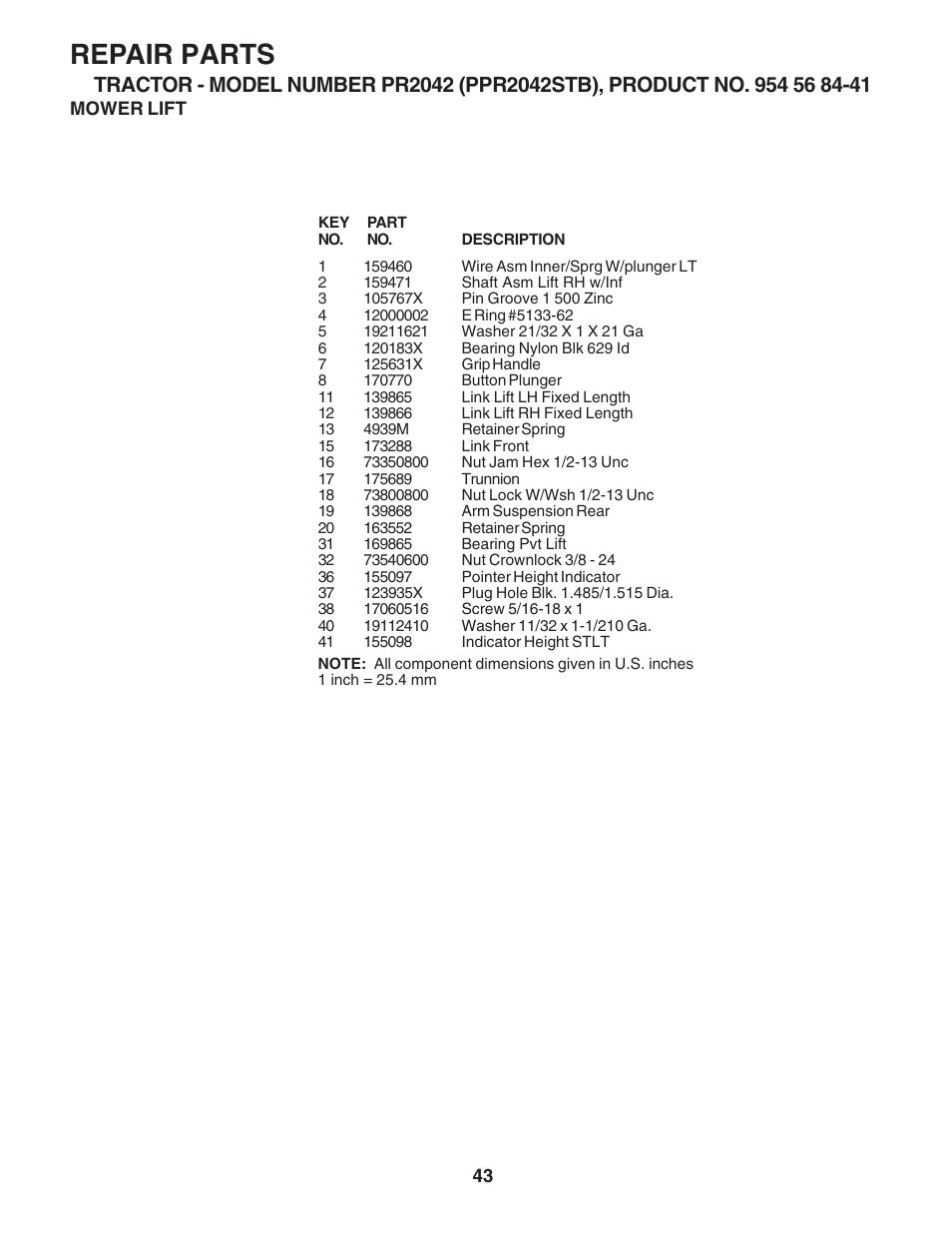 Repair parts | Poulan 183247 User Manual | Page 43 / 48