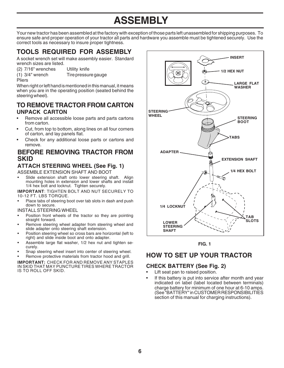 Assembly, Tools required for assembly, How to set up your tractor | Before removing tractor from skid | Poulan 183247 User Manual | Page 6 / 48