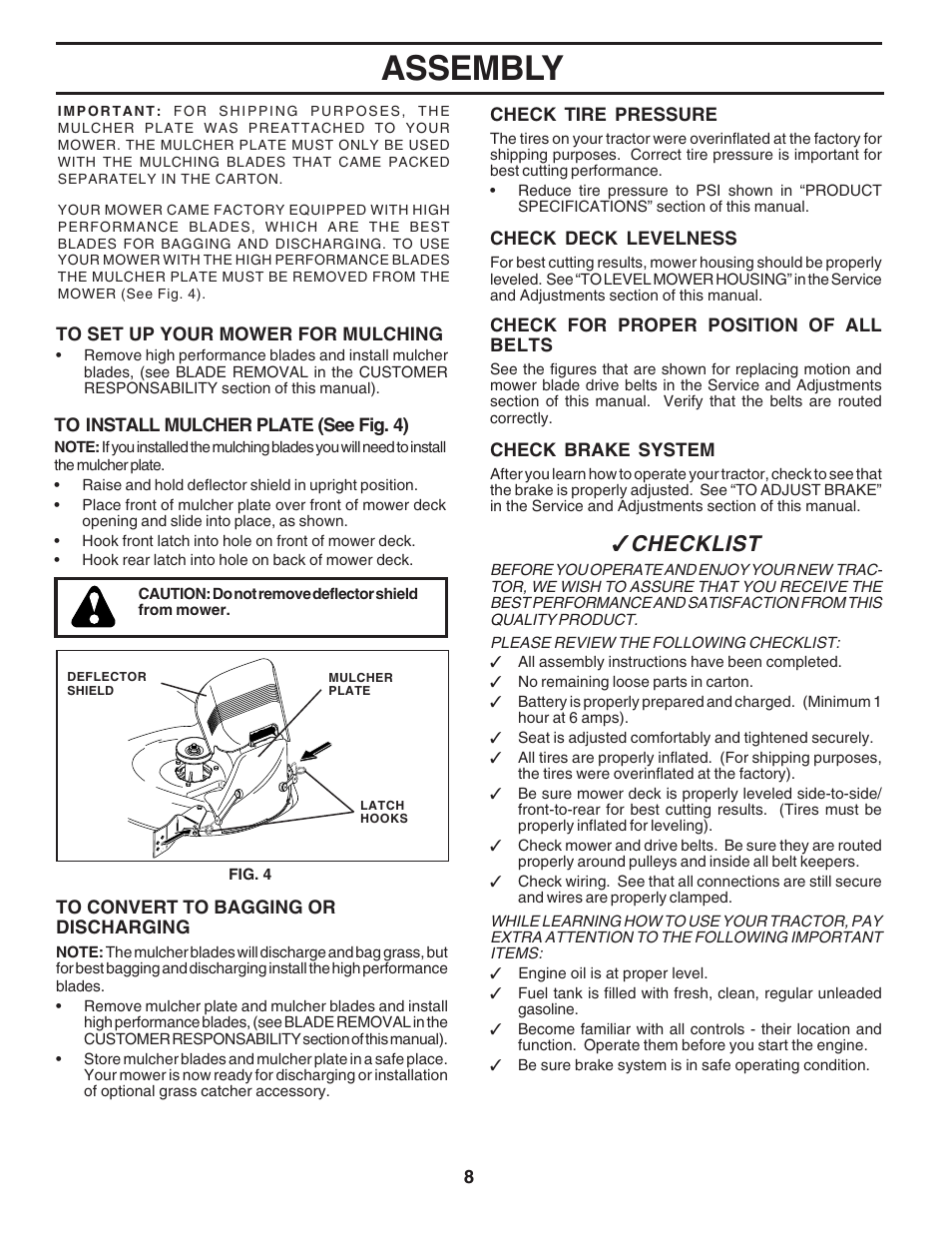 Assembly, Checklist | Poulan 183247 User Manual | Page 8 / 48