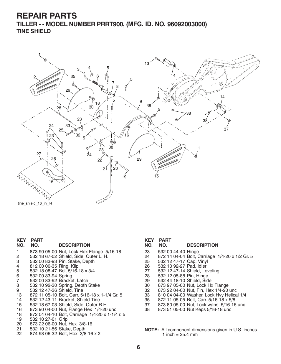 Repair parts | Poulan Pro Rear Tine PRRT900 User Manual | Page 6 / 10