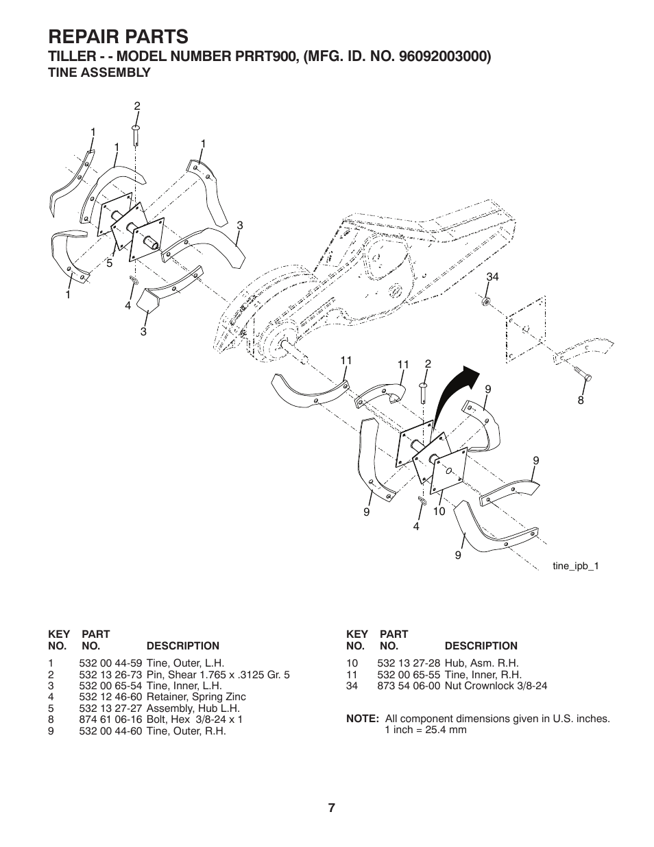 Repair parts | Poulan Pro Rear Tine PRRT900 User Manual | Page 7 / 10