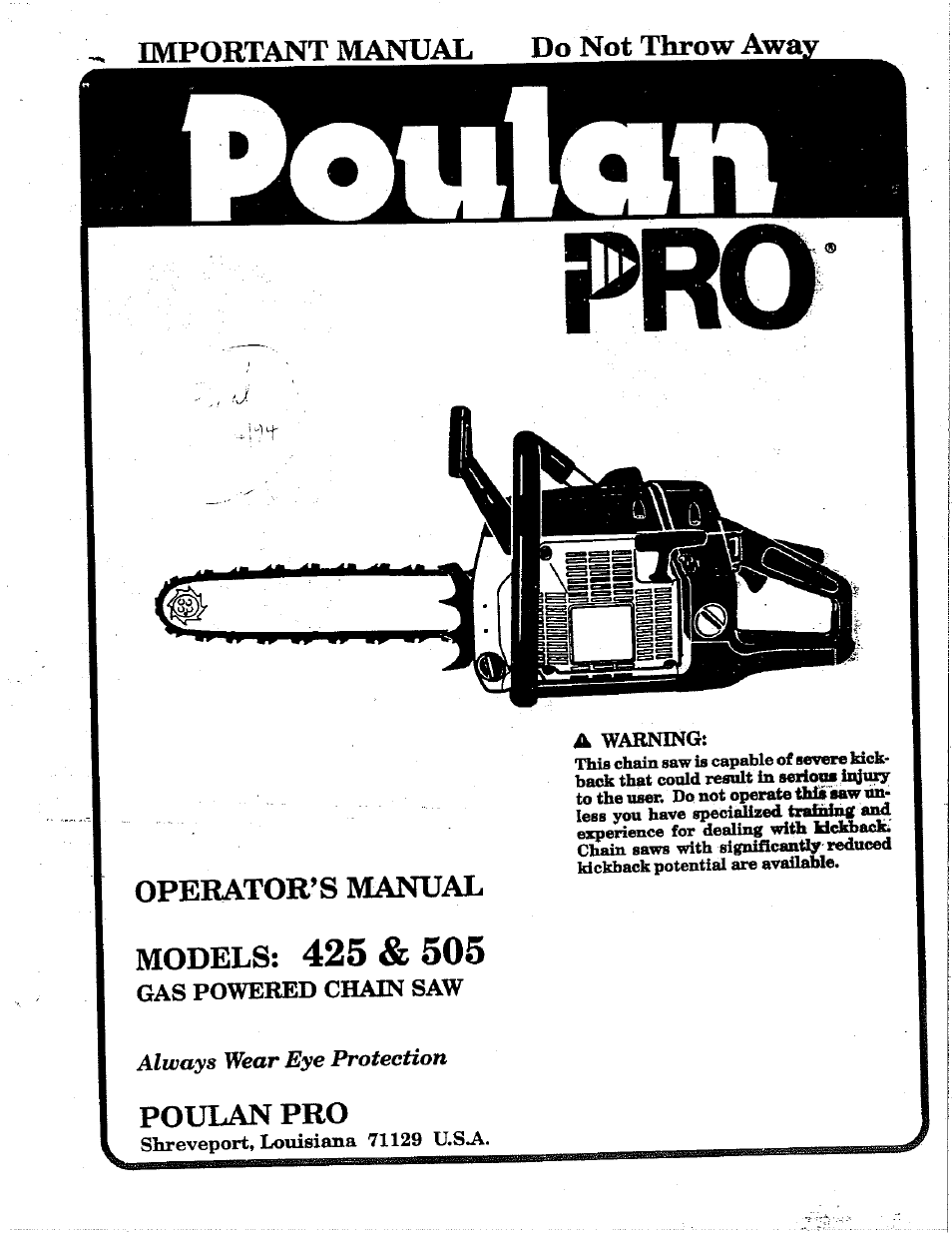 Poulan 425 User Manual | 24 pages
