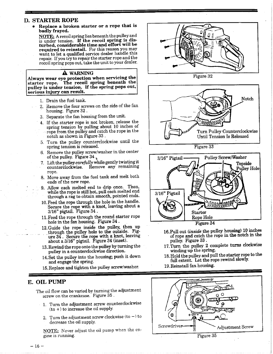 D. starter rope, E. oil pump | Poulan 425 User Manual | Page 16 / 24