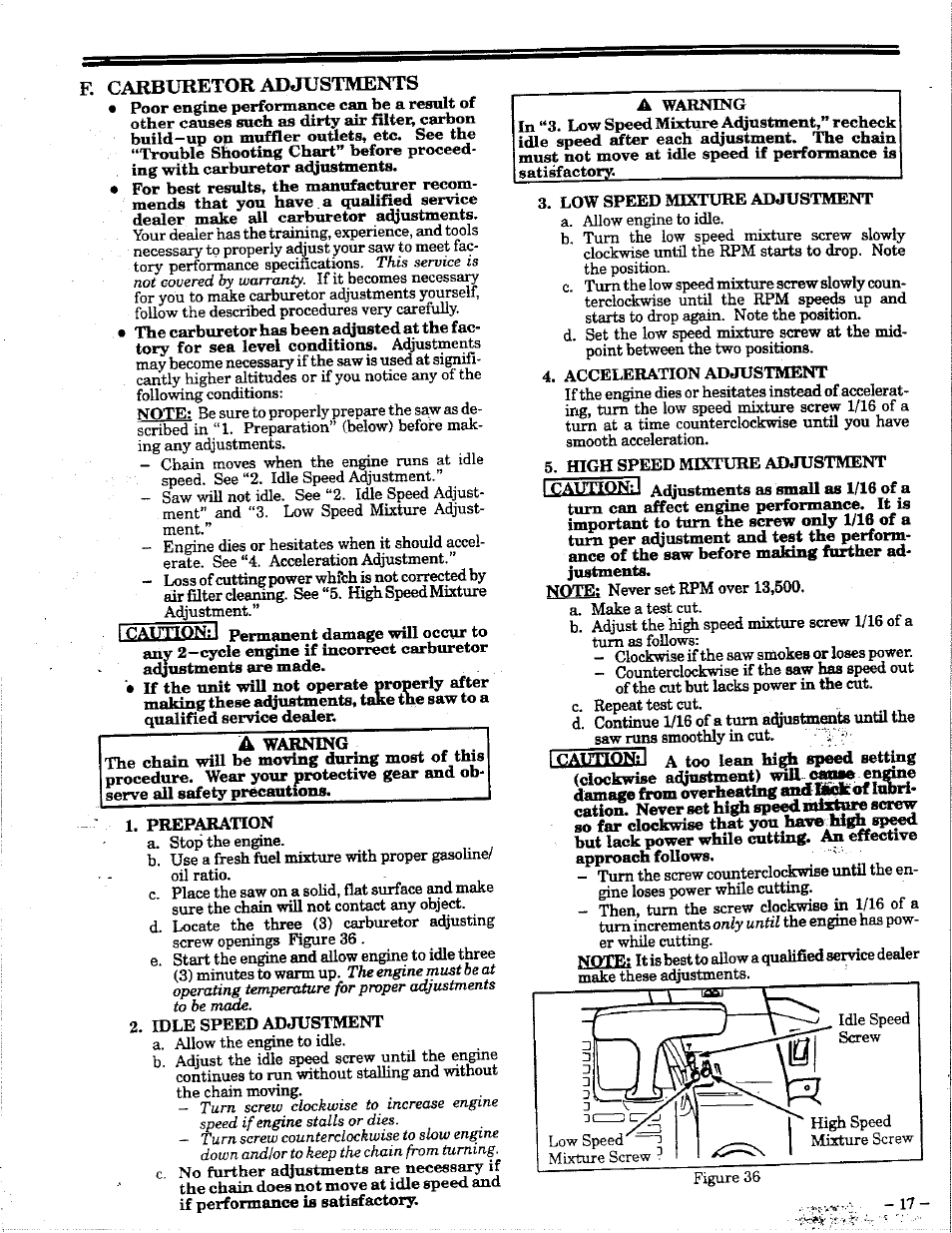 E carburetor adjustments, Icaunonij | Poulan 425 User Manual | Page 17 / 24