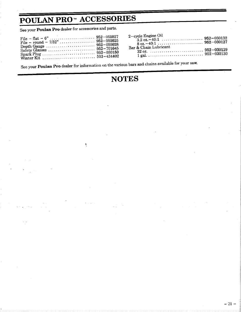 Poulan pro- accessories | Poulan 425 User Manual | Page 21 / 24