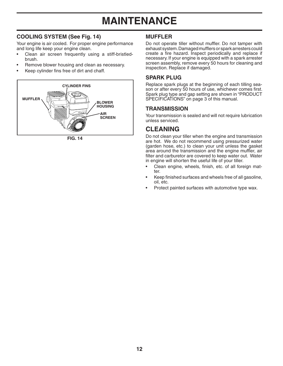 Maintenance, Cleaning | Poulan 181102 User Manual | Page 12 / 24