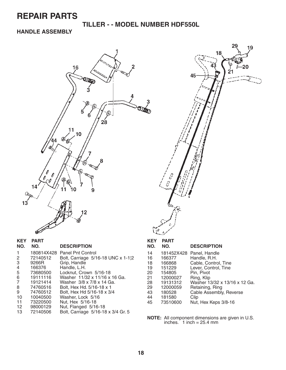 Repair parts, Tiller - - model number hdf550l | Poulan 181102 User Manual | Page 18 / 24