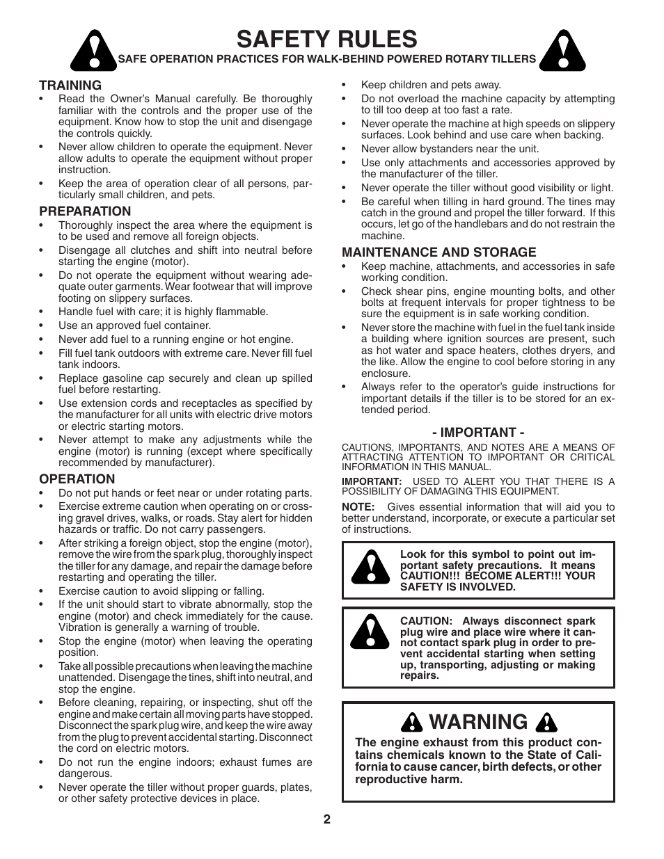 Safety rules, Warning | Poulan 181102 User Manual | Page 2 / 24