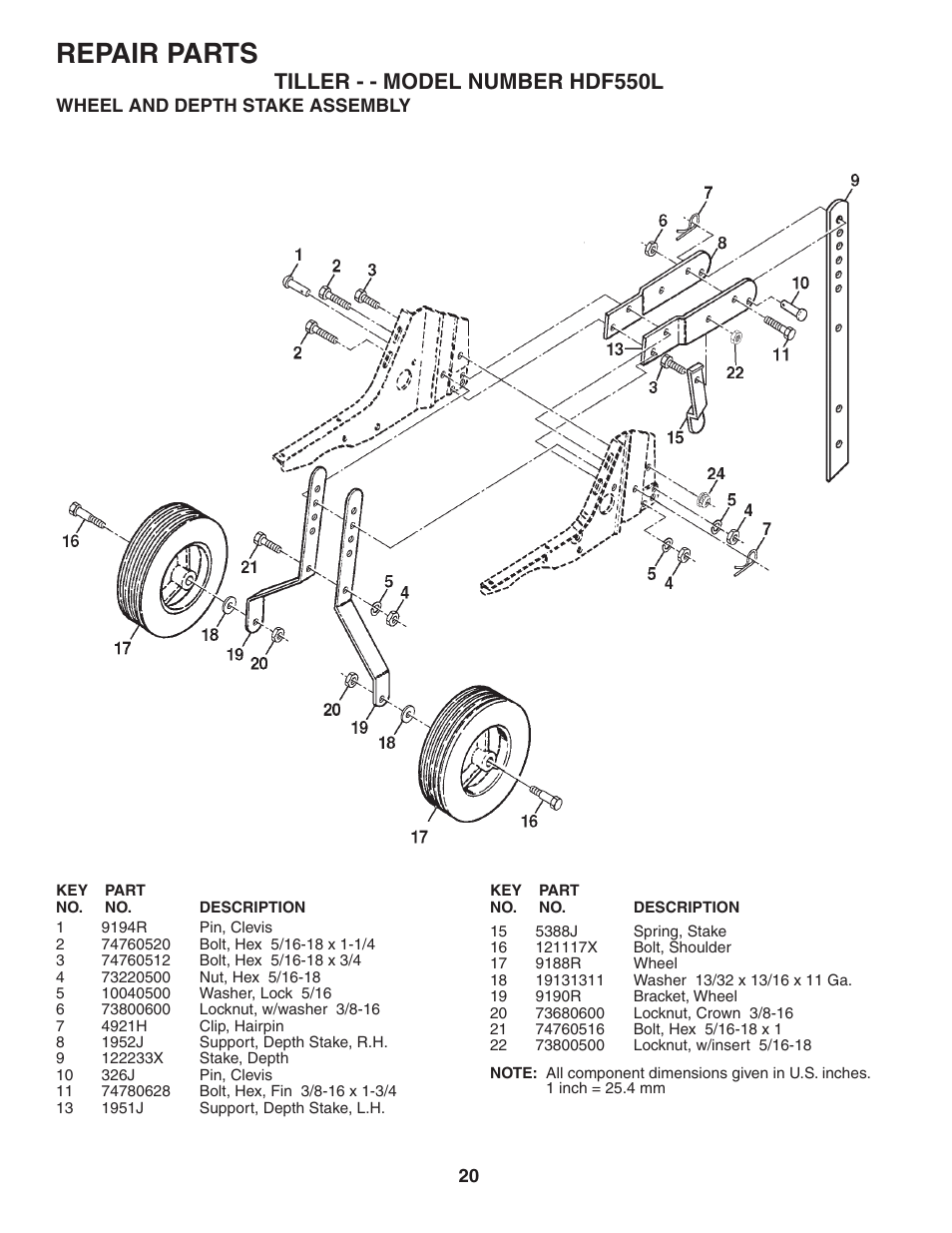 Repair parts, Tiller - - model number hdf550l | Poulan 181102 User Manual | Page 20 / 24