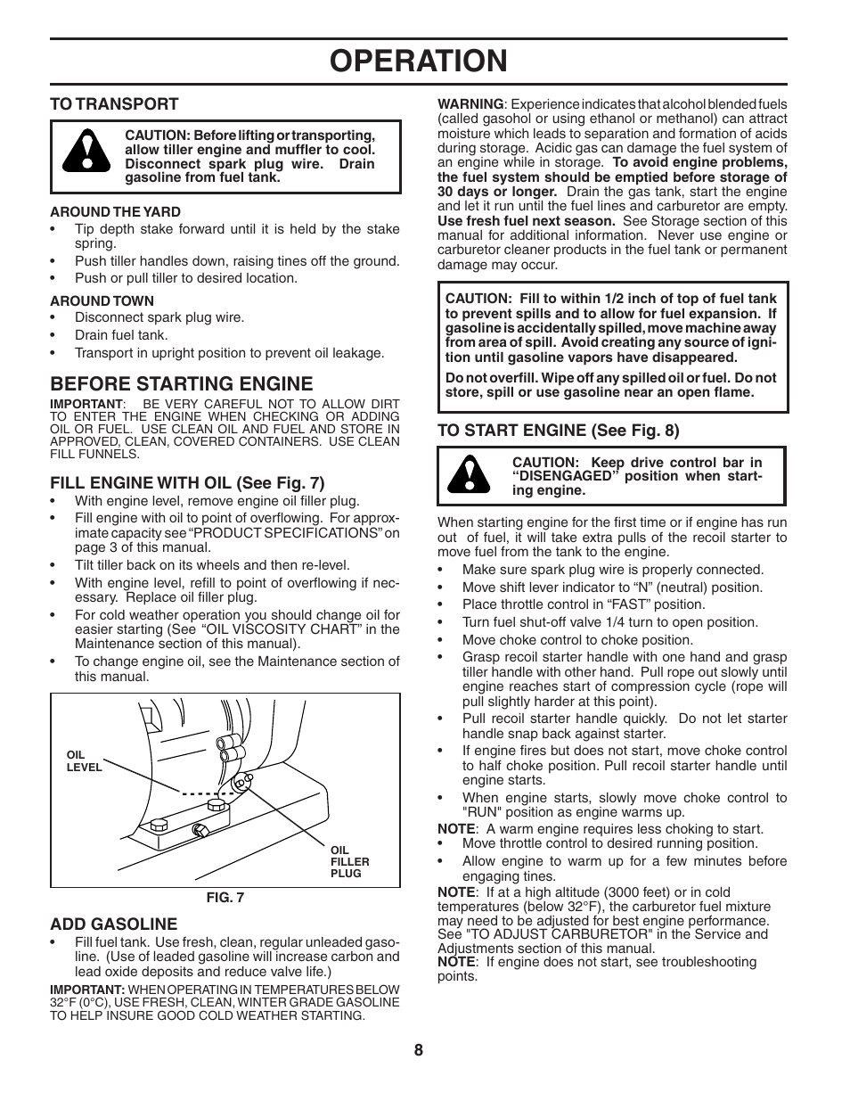 Operation, Before starting engine | Poulan 181102 User Manual | Page 8 / 24