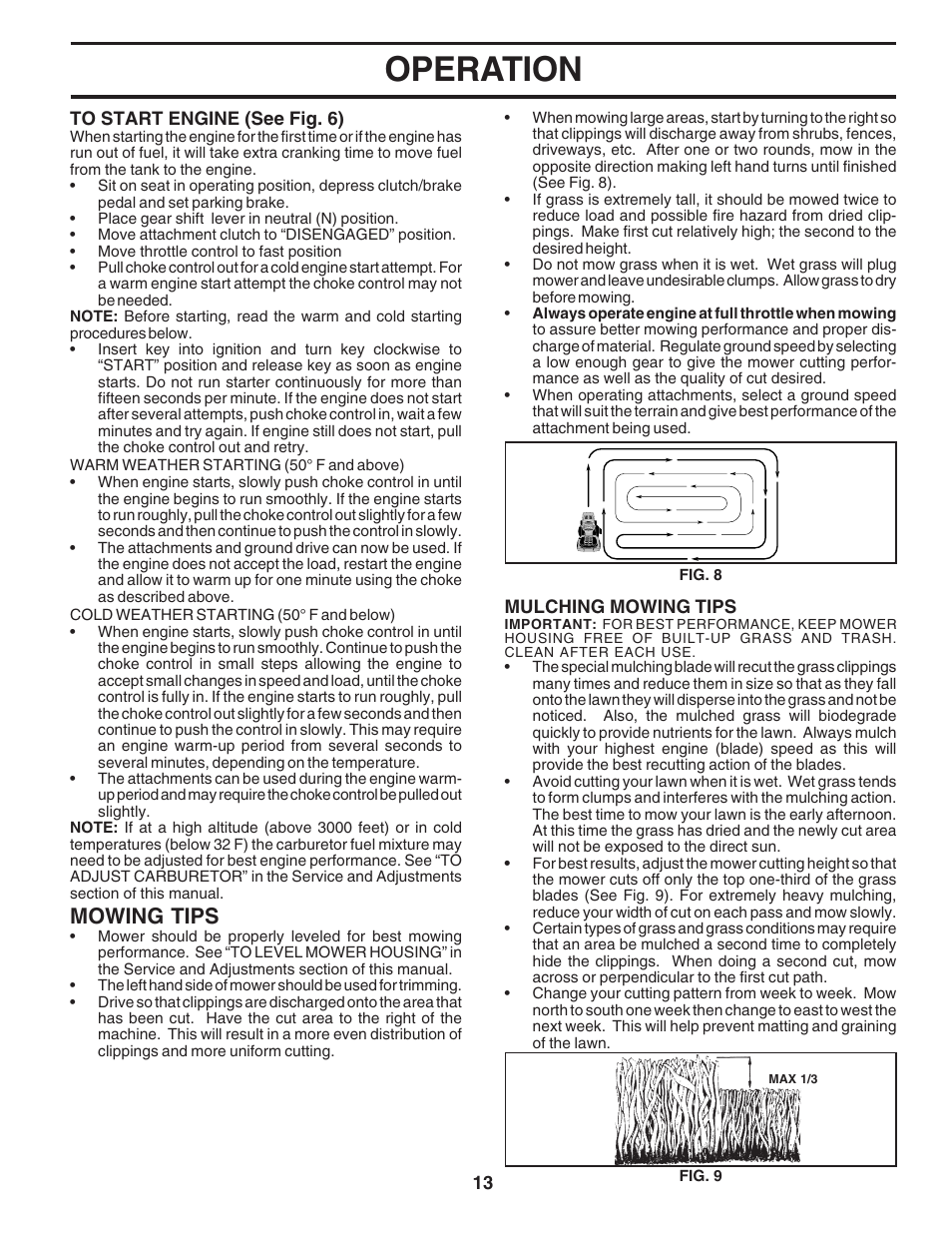 Operation, Mowing tips | Poulan 183384 User Manual | Page 13 / 48