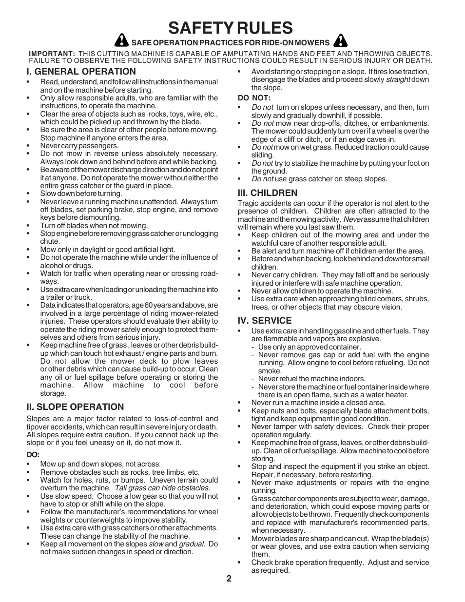 Safety rules | Poulan 183384 User Manual | Page 2 / 48