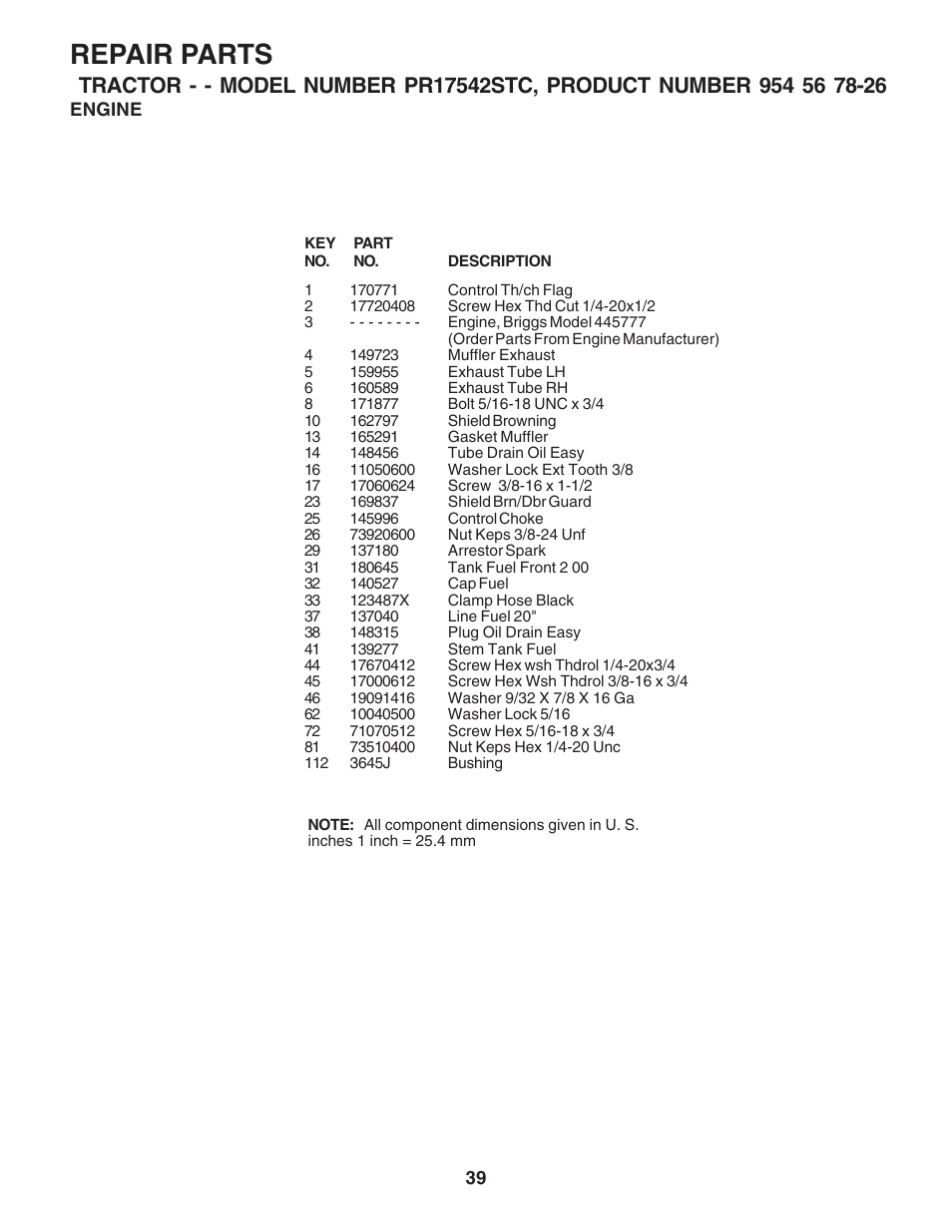 Repair parts | Poulan 183384 User Manual | Page 39 / 48