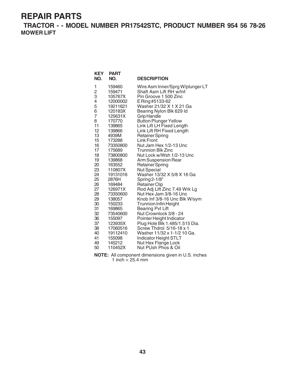 Repair parts | Poulan 183384 User Manual | Page 43 / 48