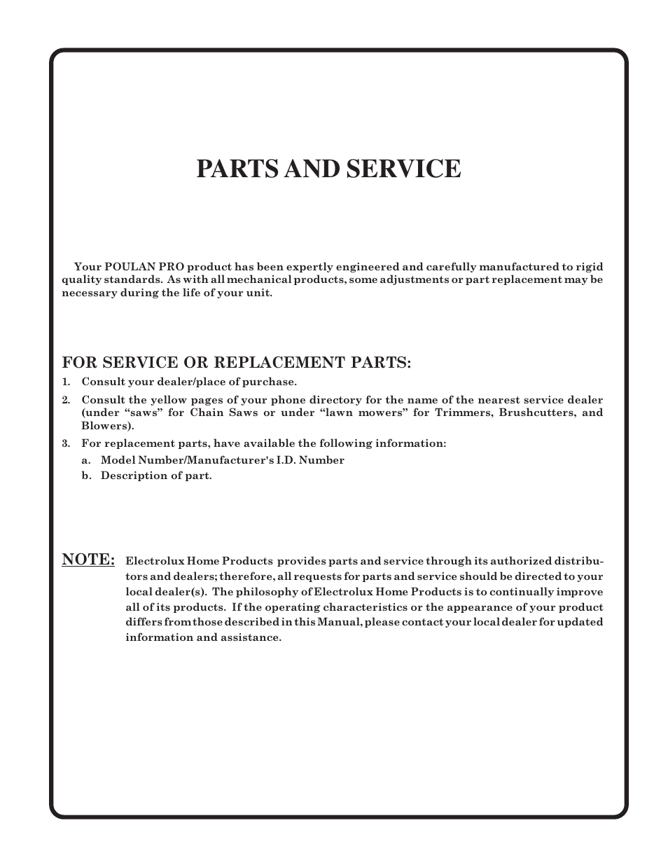 Parts and service | Poulan 183384 User Manual | Page 48 / 48