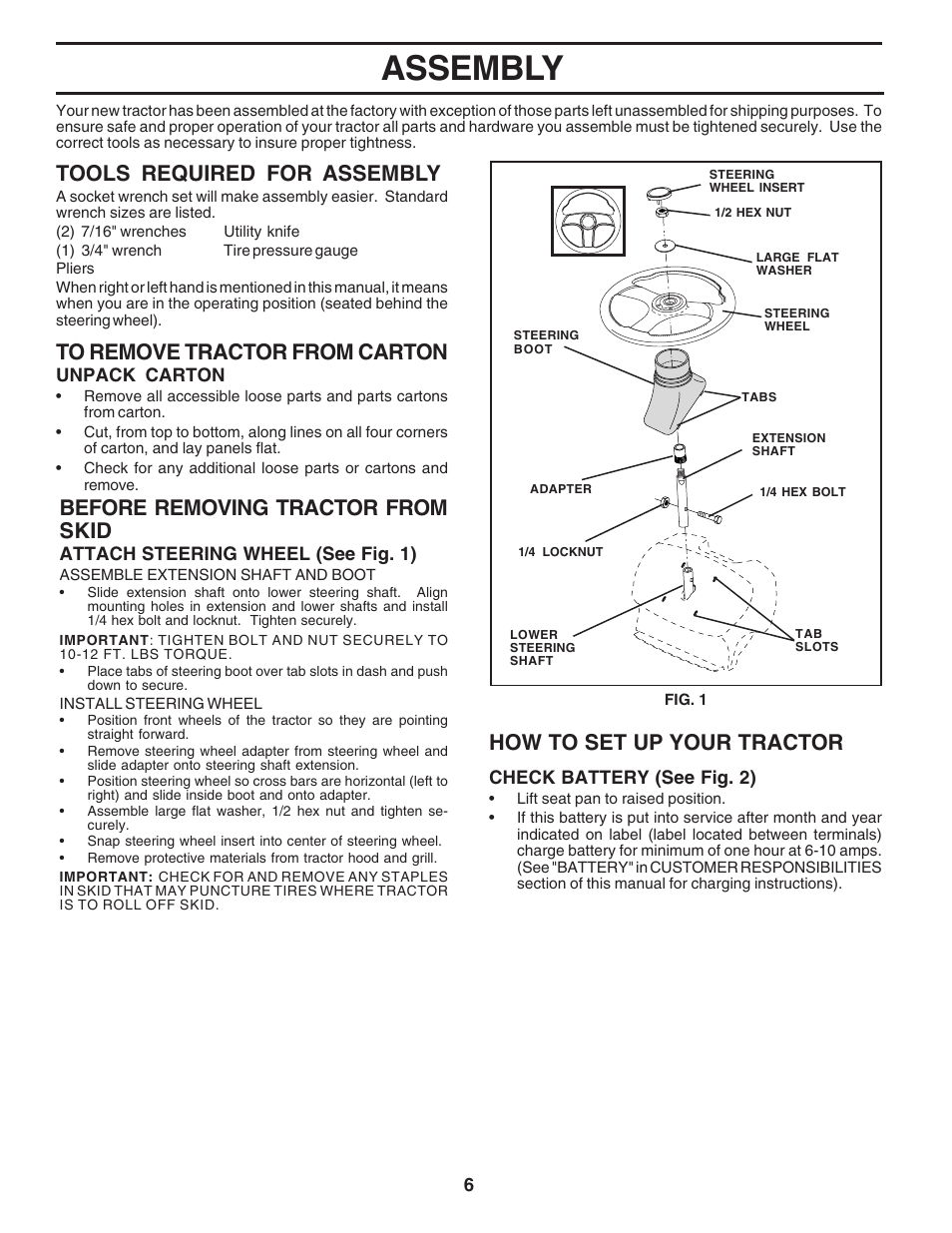 Assembly, Tools required for assembly, How to set up your tractor | Before removing tractor from skid | Poulan 183384 User Manual | Page 6 / 48