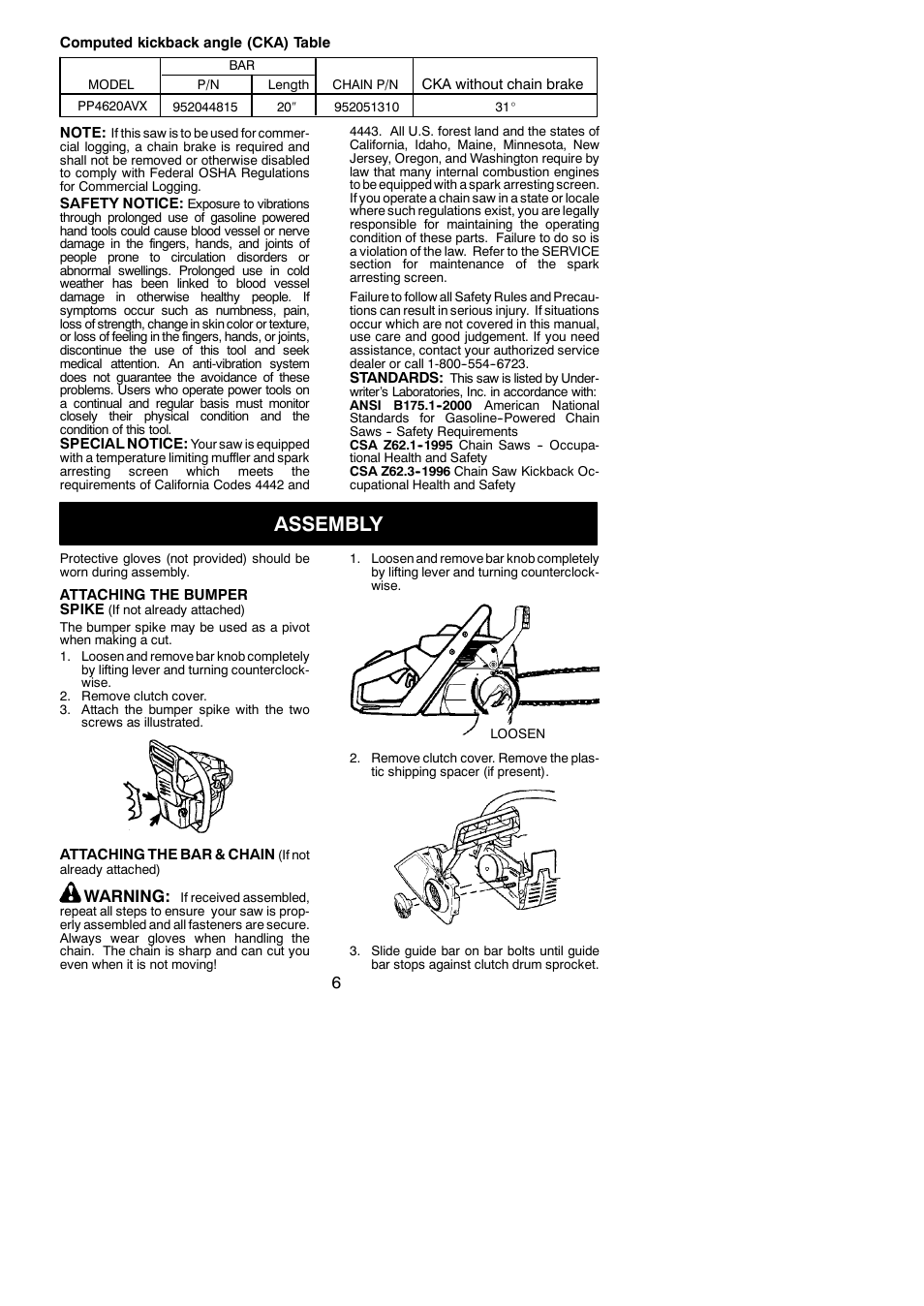 Assembly, Warning | Poulan 545123817 User Manual | Page 6 / 19