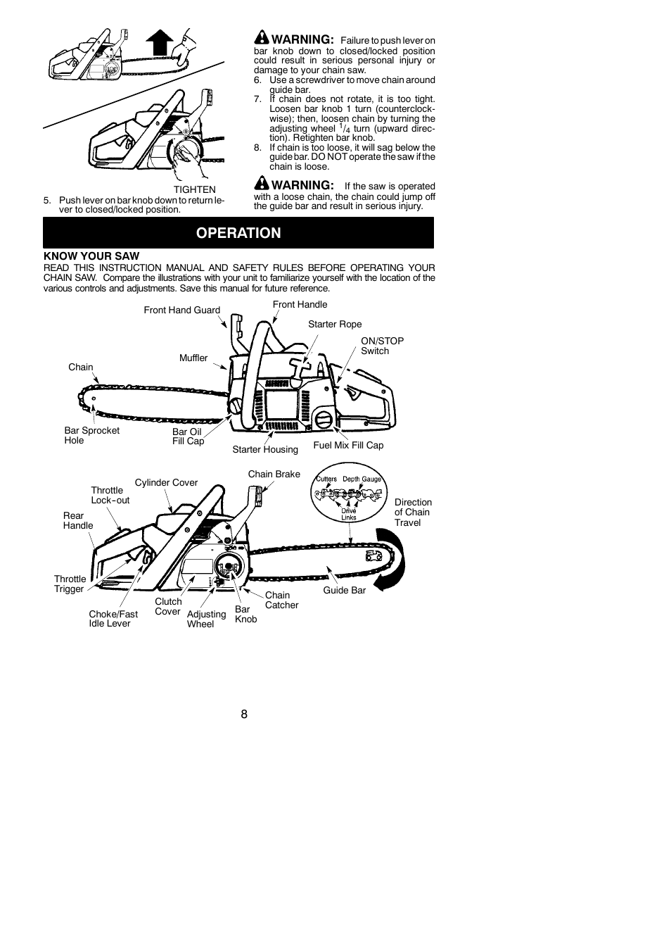 Operation, Warning | Poulan 545123817 User Manual | Page 8 / 19