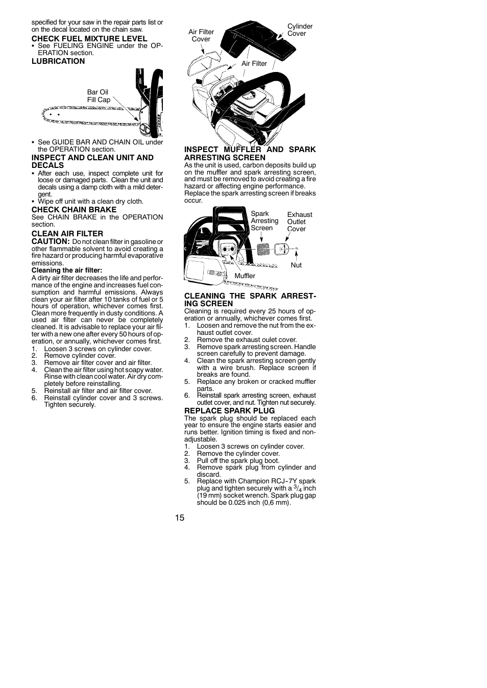 Poulan S1970 User Manual | Page 15 / 19