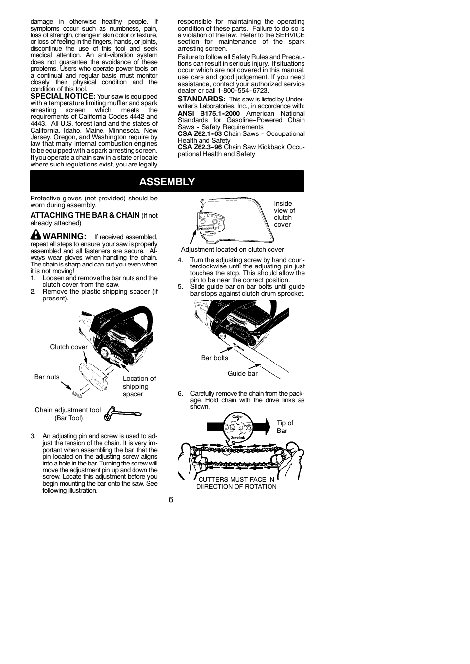 Assembly, Warning | Poulan S1970 User Manual | Page 6 / 19