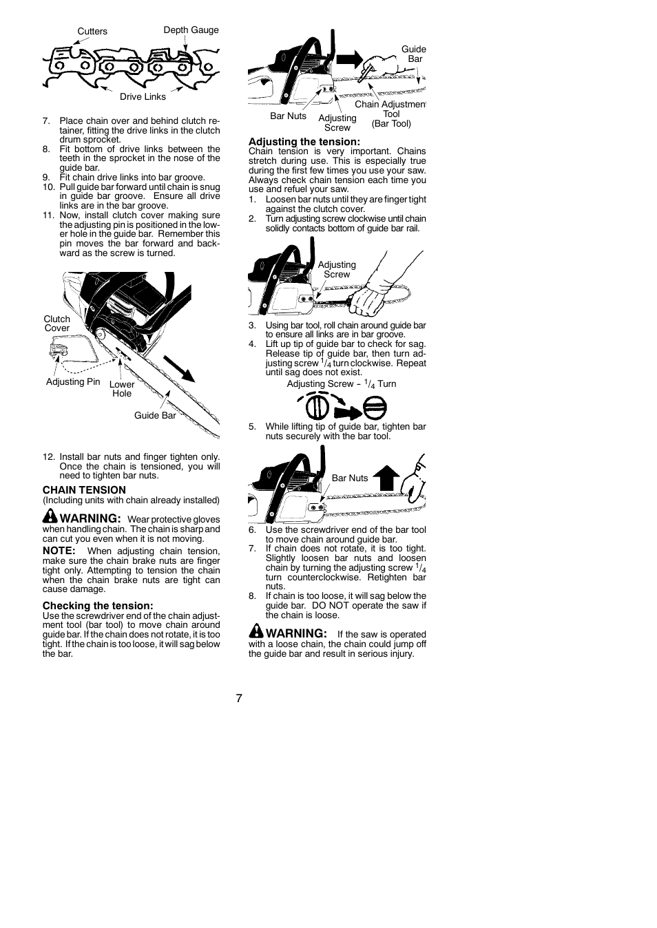 Warning | Poulan S1970 User Manual | Page 7 / 19