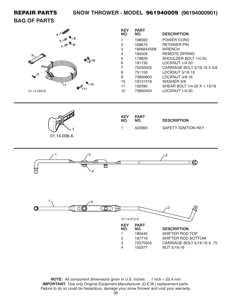 Bag of parts | Poulan 96194000901 User Manual | Page 38 / 40