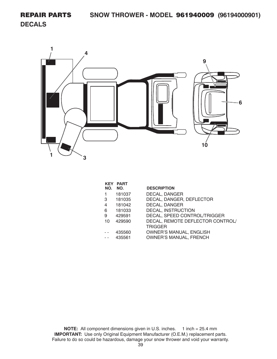 Decals | Poulan 96194000901 User Manual | Page 39 / 40