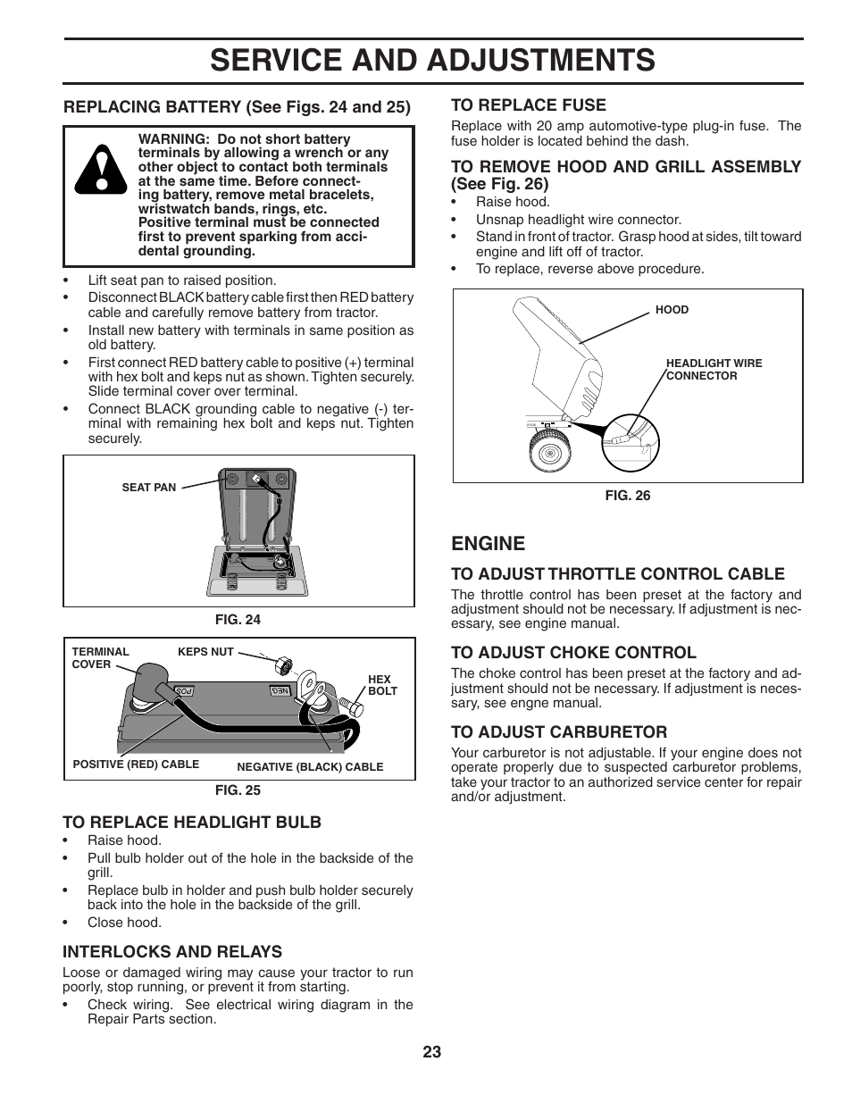 Service and adjustments, Engine | Poulan 403315 User Manual | Page 23 / 30