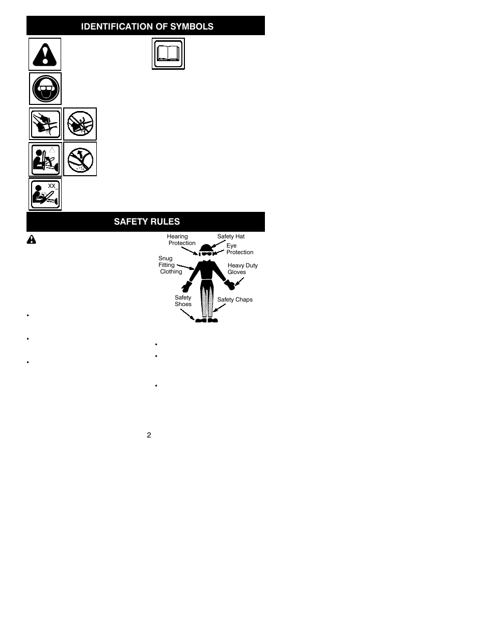 Identification of symbols, Safety rules | Poulan S1634 LE User Manual | Page 2 / 18