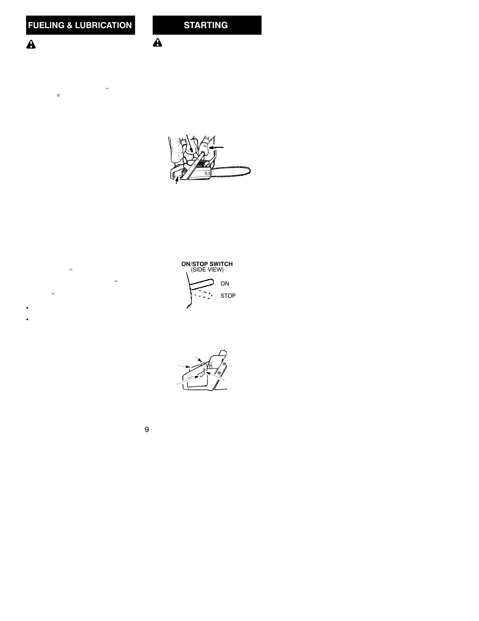 Starting, Fueling & lubrication | Poulan S1634 LE User Manual | Page 9 / 18