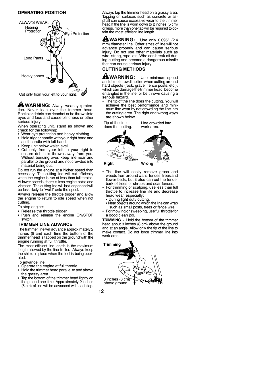 Warning | Poulan Pro PP125 User Manual | Page 12 / 18