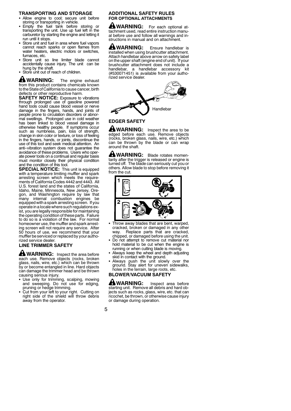 Warning | Poulan Pro PP125 User Manual | Page 5 / 18