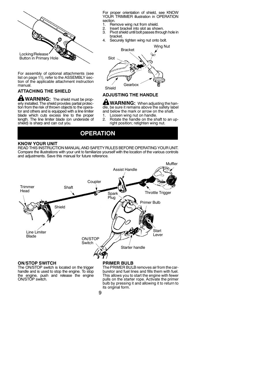 Operation, Warning | Poulan Pro PP125 User Manual | Page 9 / 18