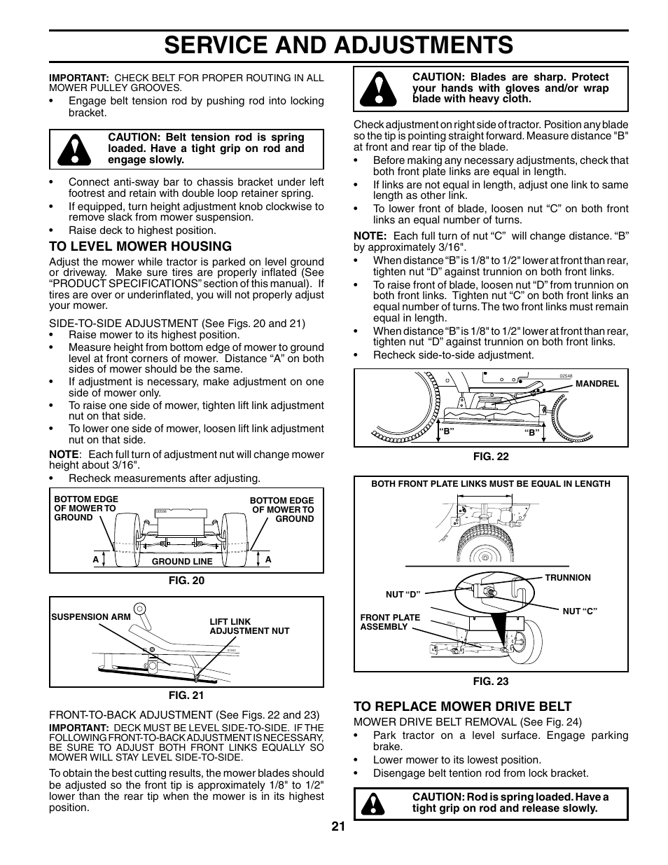 Service and adjustments | Poulan 187009 User Manual | Page 21 / 48