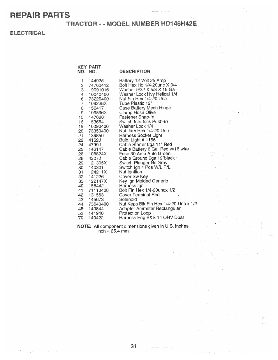 Electrical, Repair parts | Poulan 160464 User Manual | Page 31 / 52