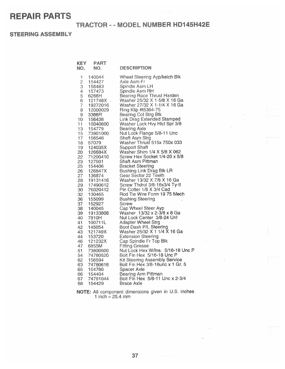 T-= .1,^ _ model и 'ш5н42е, Repair parts, Steering assembly | Poulan 160464 User Manual | Page 37 / 52