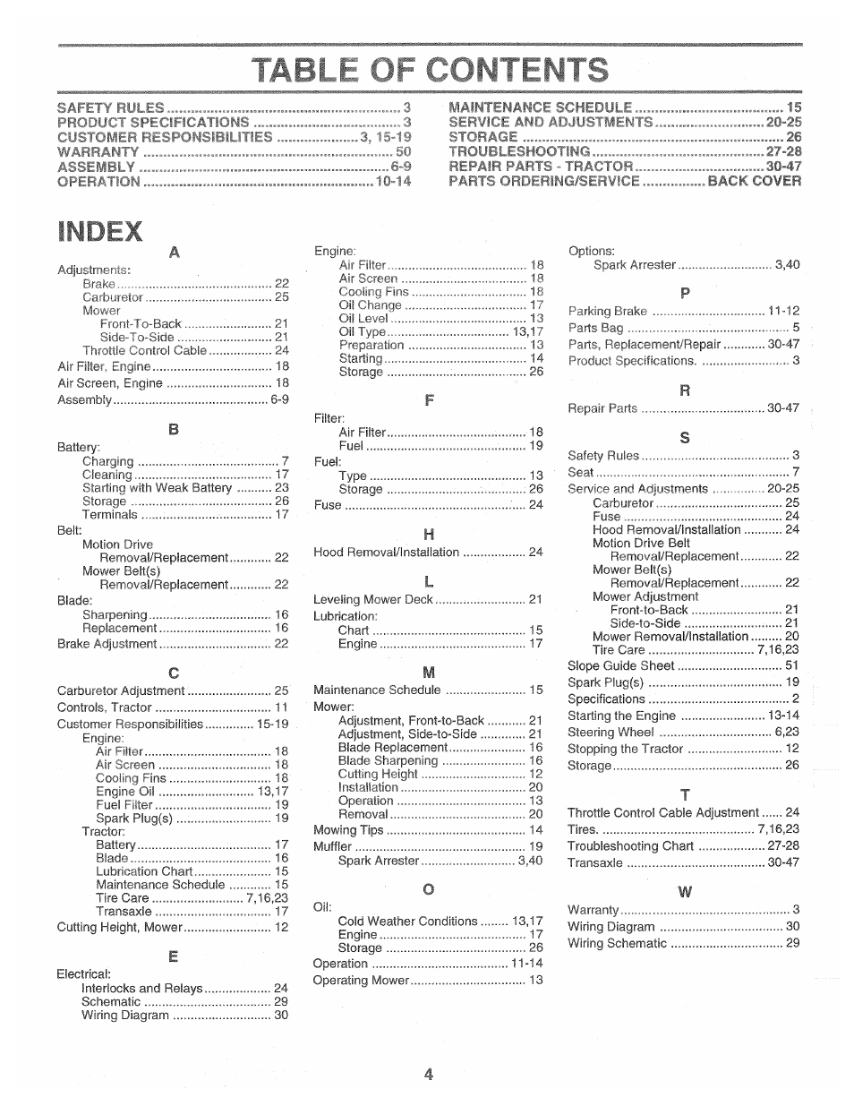 Index | Poulan 160464 User Manual | Page 4 / 52