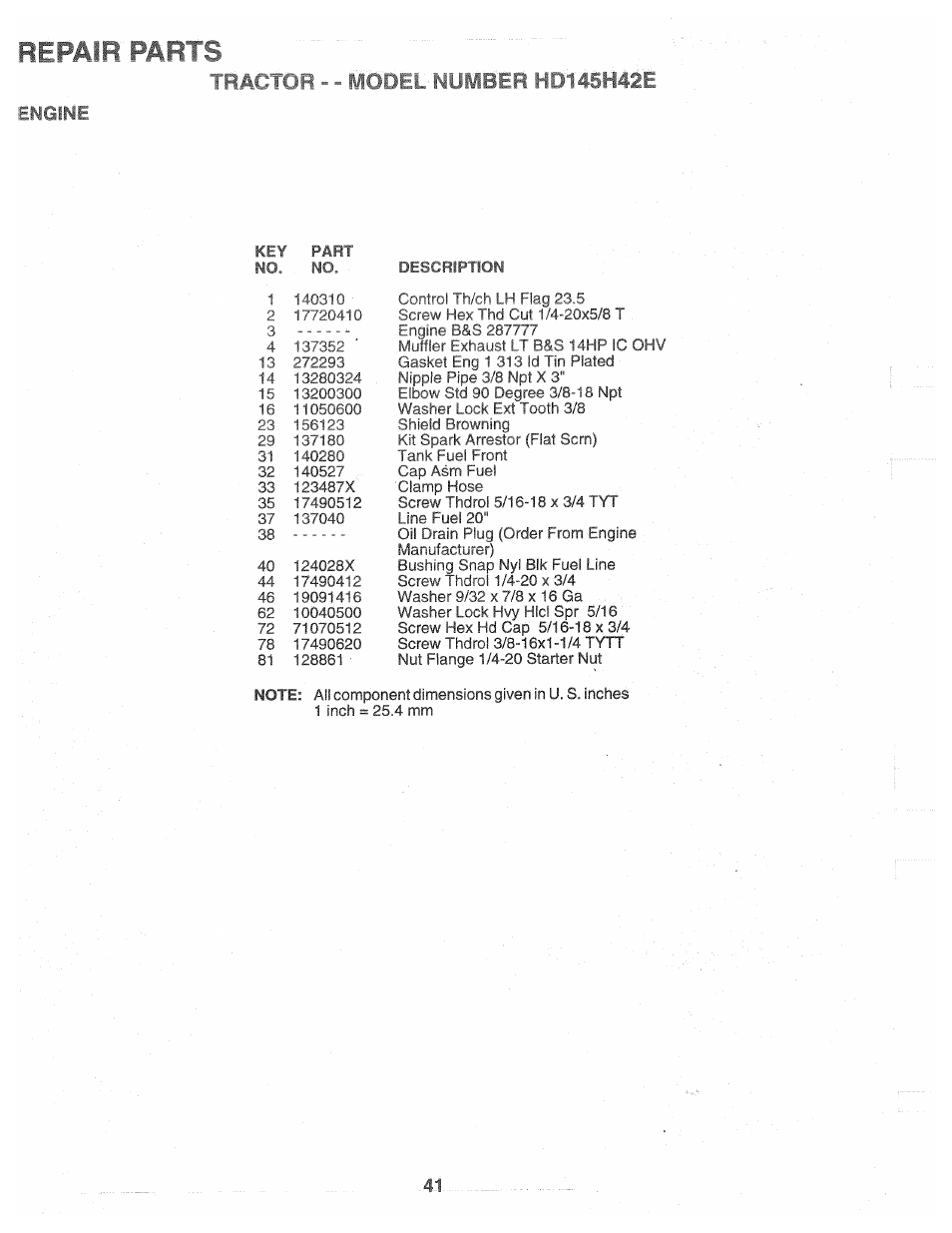 Repair parts, Tractor | Poulan 160464 User Manual | Page 41 / 52