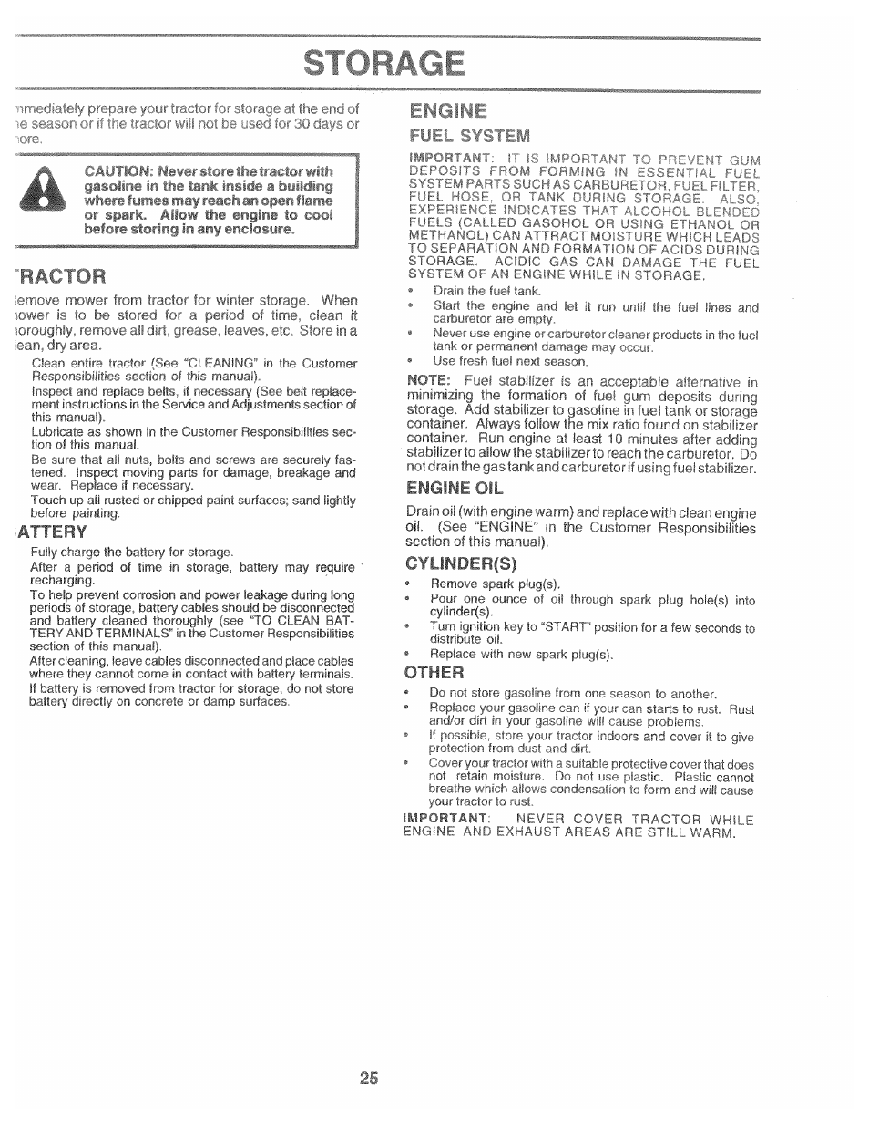 Tfie en, Lattery, Engine oil | Cyunderfs), Other, D . in i tort jc'cln>' frm nre ‘cr-.m u rnuthi i, Ractor, N'4>jriii*tiit-'m tjfil aruif er, Jattifhijf kwbil'zer, Leplci | Poulan 169553 User Manual | Page 25 / 48