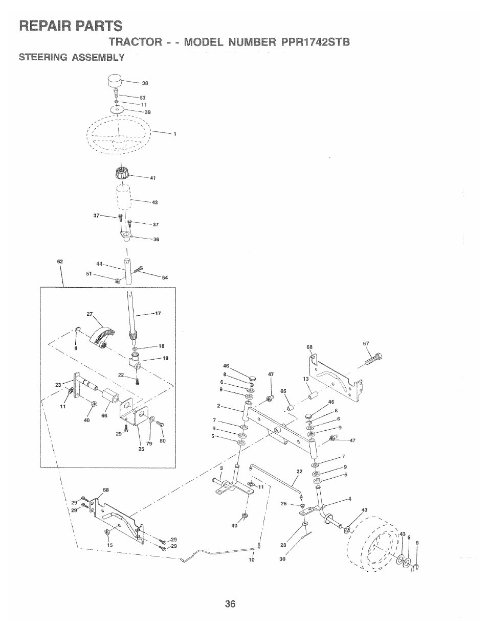 Repair parts, R>r.| . . model | Poulan 169553 User Manual | Page 36 / 48