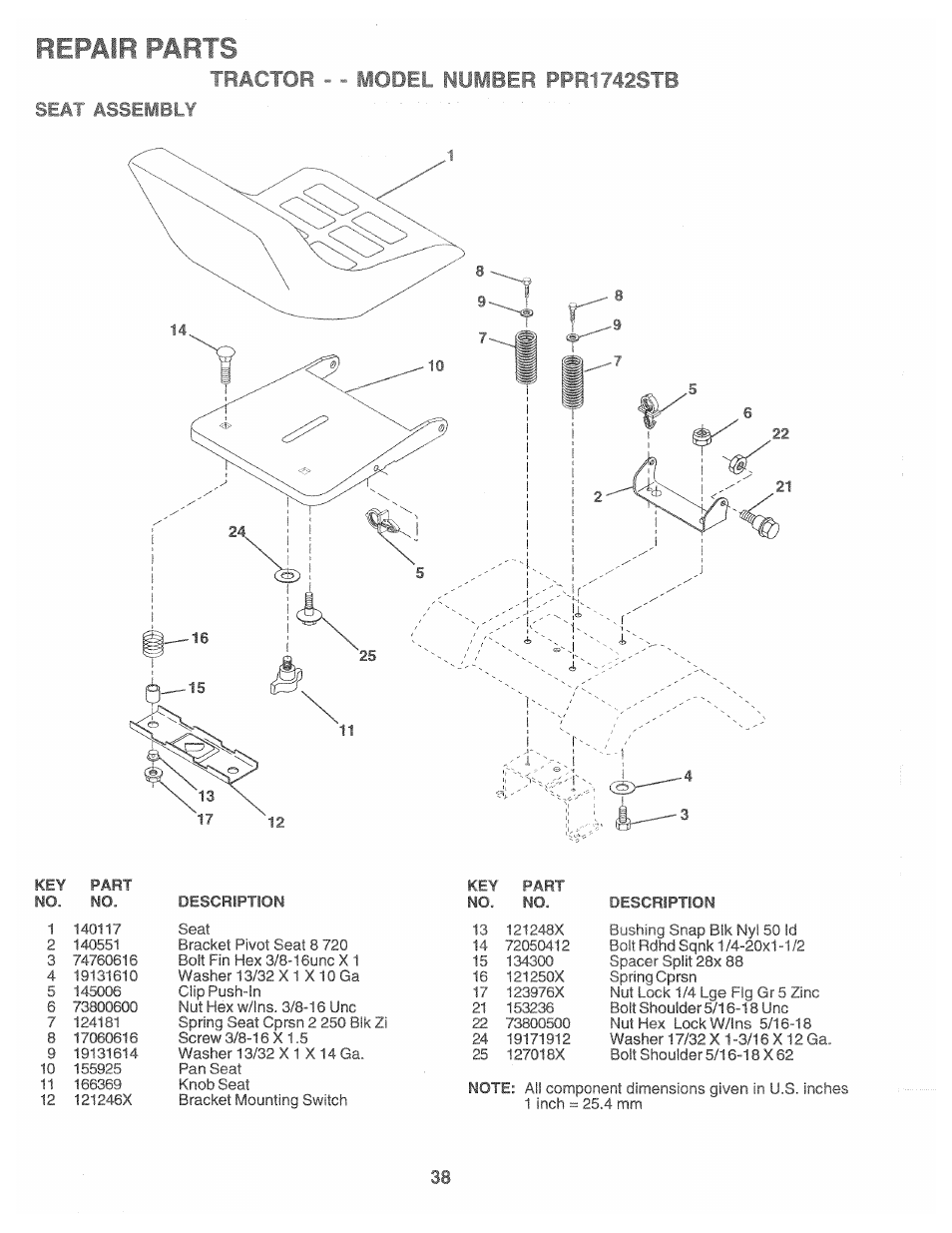 Repair parts, Tfi' - - model number ppl ‘lstb | Poulan 169553 User Manual | Page 38 / 48