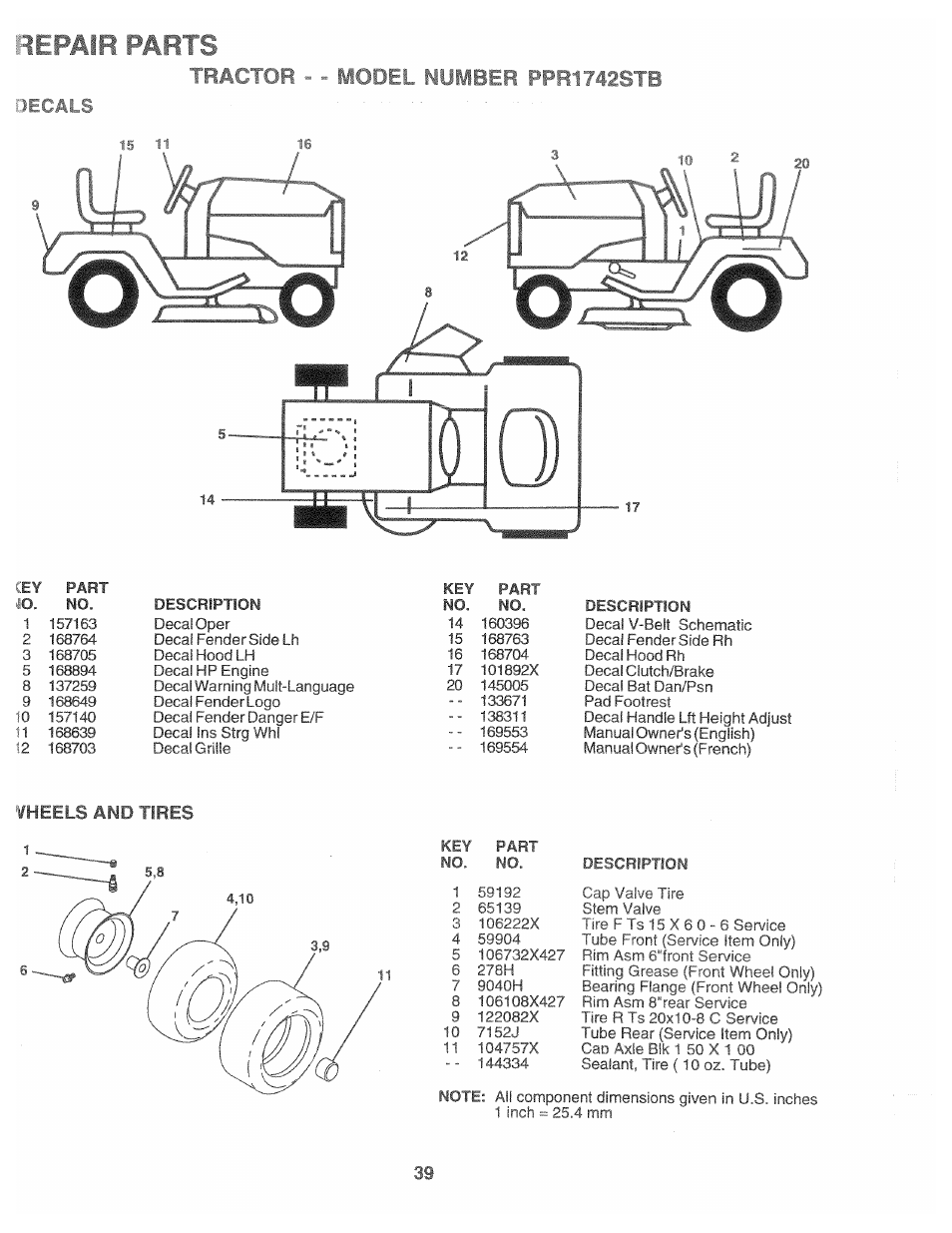 Heels and tires, Repair parts, 4 - - model nu 44 ep i | Poulan 169553 User Manual | Page 39 / 48