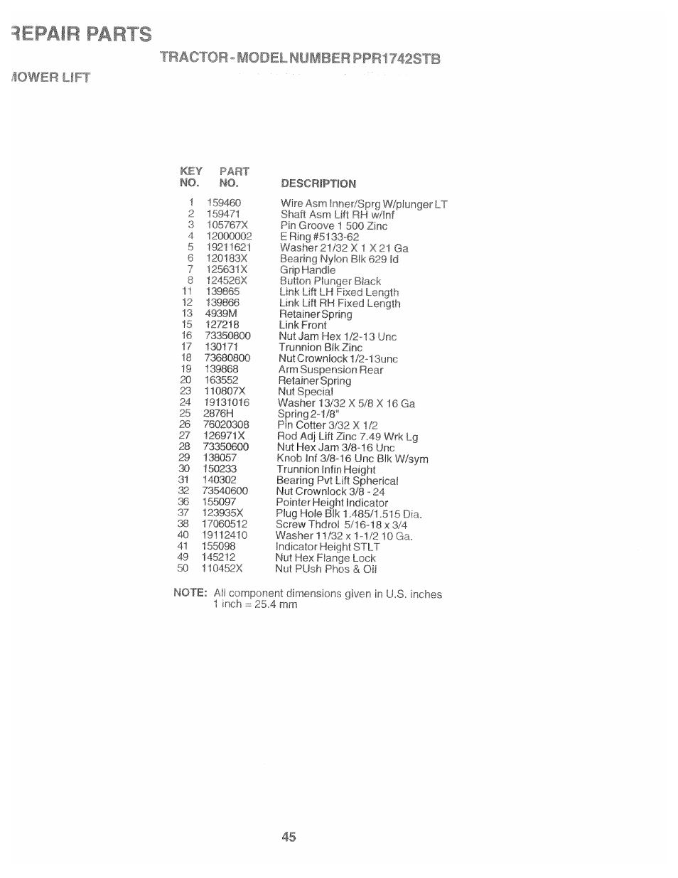 Epair parts | Poulan 169553 User Manual | Page 45 / 48