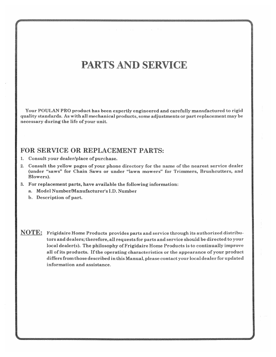 F4bts an lì-service, For ser¥ice or replacement parts | Poulan 169553 User Manual | Page 48 / 48