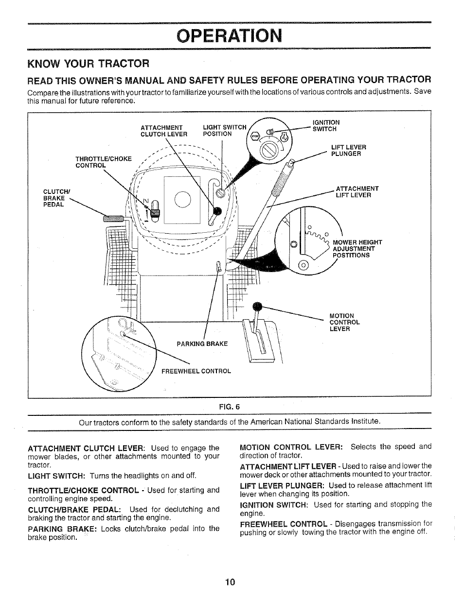 Know your tractor, Operation | Poulan 159699 User Manual | Page 10 / 46