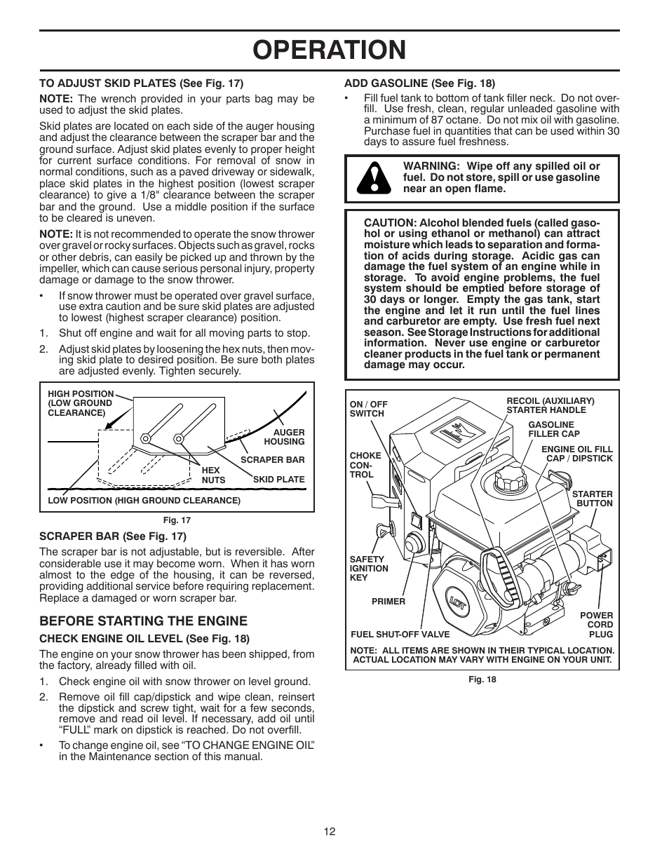 Operation, Before starting the engine | Poulan 429956 User Manual | Page 12 / 40