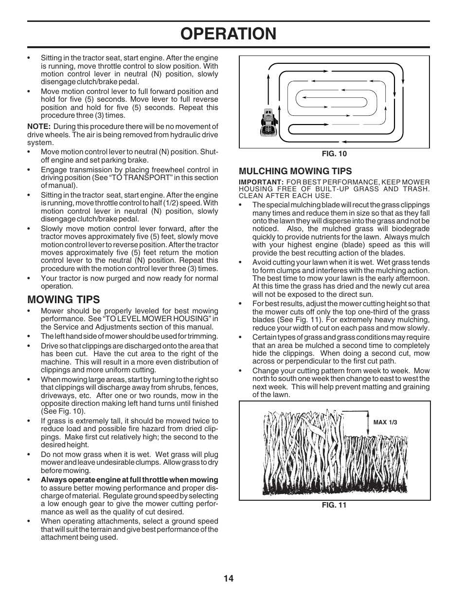 Operation, Mowing tips | Poulan 182705 User Manual | Page 14 / 48