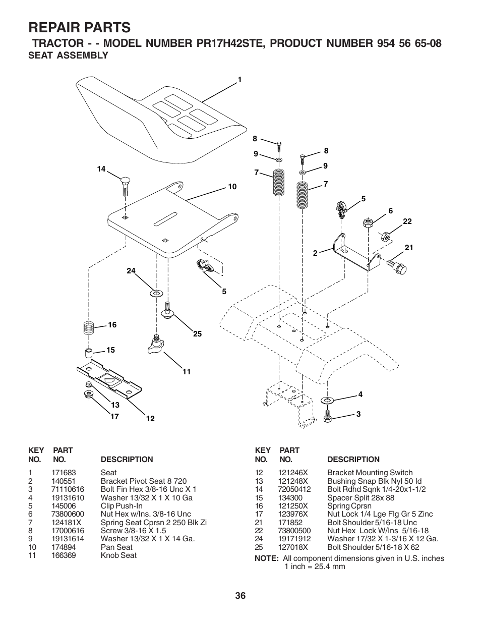 Repair parts | Poulan 182705 User Manual | Page 36 / 48