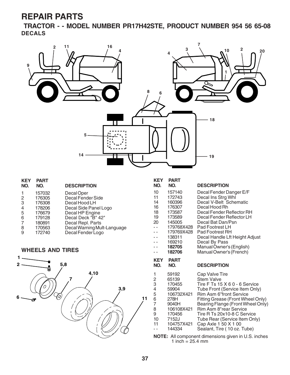 Repair parts | Poulan 182705 User Manual | Page 37 / 48